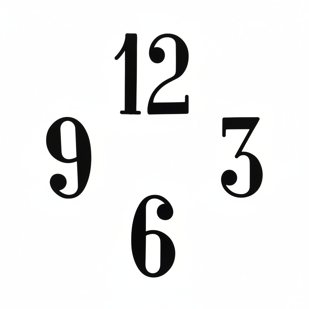 Black Arabic Clock Numbers 3, 6, 9, 12. 75mm