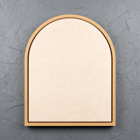 Framed arch natural birch wooden art board for acrylic paints, oil paints, pyrography, charcoal, pastel, structure medium, spray paint, gouache, pencil, resin.