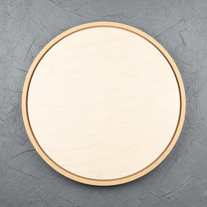 Framed round natural birch wooden art board for acrylic paints, oil paints, pyrography, charcoal, pastel, structure medium, spray paint, gouache, pencil, resin.