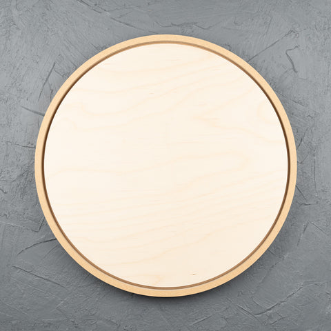 Framed round natural birch wooden art board for acrylic paints, oil paints, pyrography, charcoal, pastel, structure medium, spray paint, gouache, pencil, resin.