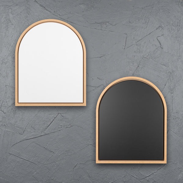 Framed arch black and white gesso art boards for acrylic paints, oil paints, charcoal, pastel, structure medium, spray paint, gouache, pencil, resin.