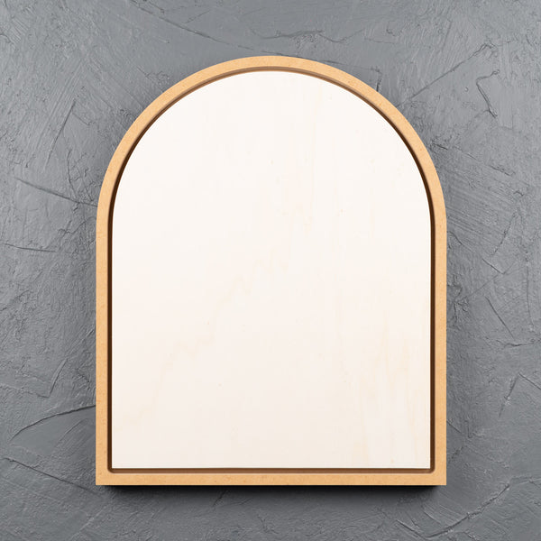 Framed arch natural poplar wooden art board for acrylic paints, oil paints, pyrography, charcoal, pastel, structure medium, spray paint, gouache, pencil, resin.