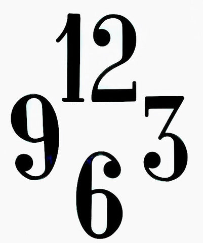 Black Arabic Clock Numbers 3, 6, 9, 12.  75mm